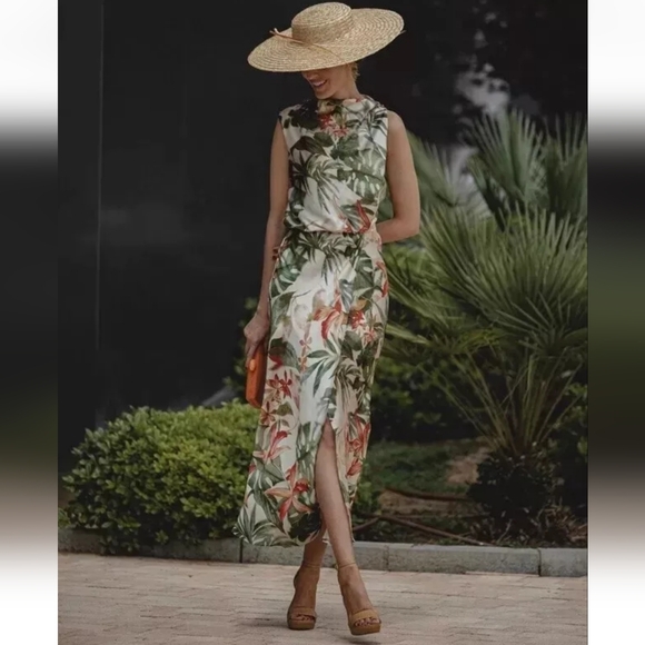 ZARA TROPICAL PRINT MIDI DRESS SIZE S - Picture 2 of 13